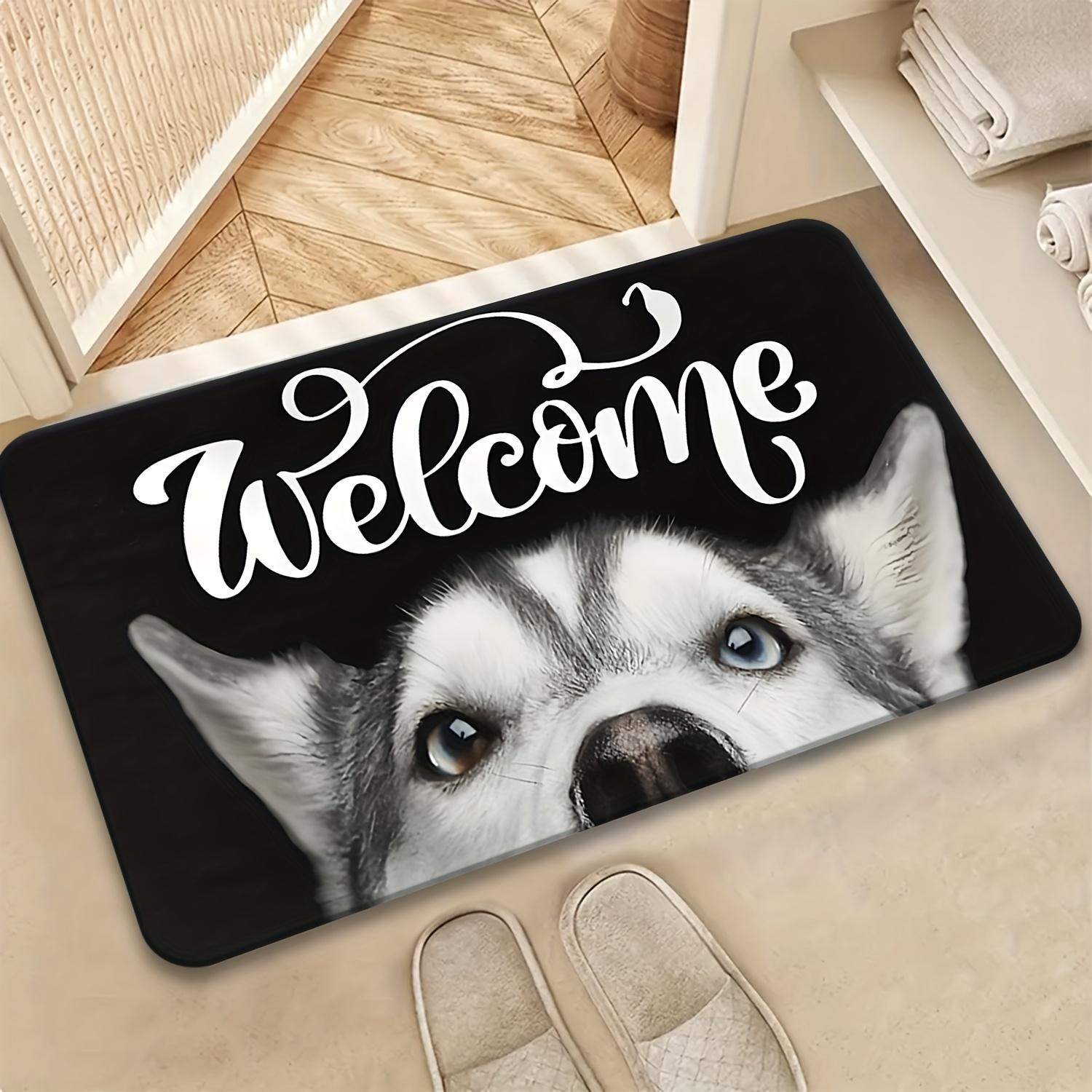 

Cute Husky Welcome Doormat, Non-Slip Entryway Rug, Durable Washable Floor Mat for Kitchen and Laundry 40x60cm