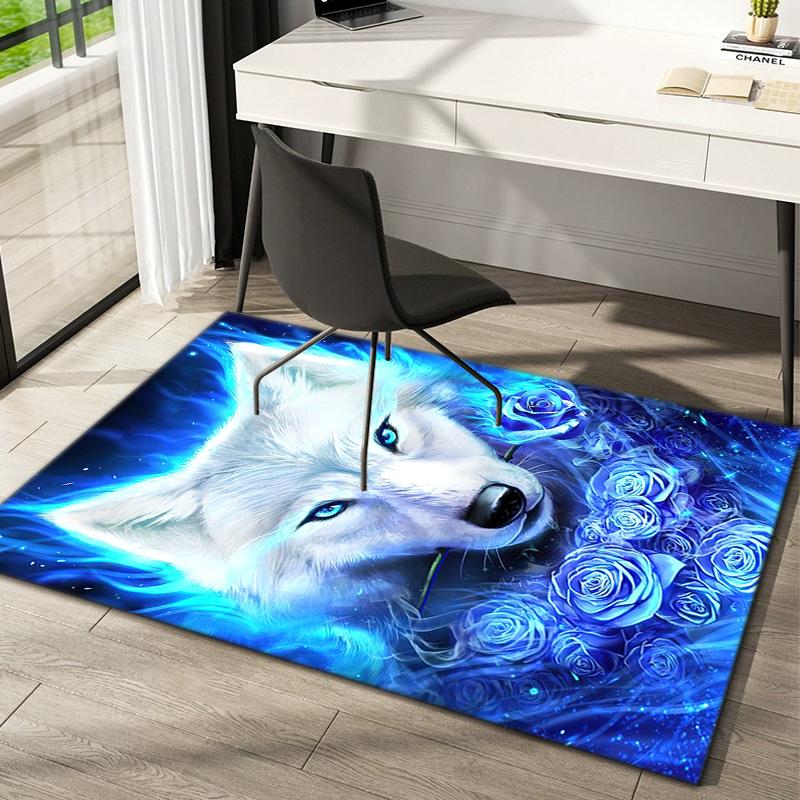 1Pc Wolf Theme Printed Circular Carpet, Home Door Mat, Outdoor Travel Protection Carpet B1