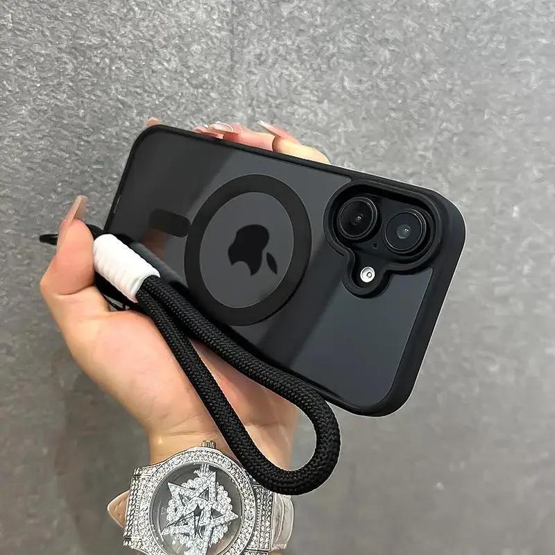 Custodia Trasparente Lusso Con Laccetto Per Magsafe Per iPhone 17 16 Pro Max 11 12 13 15 14 Pro Cover Corazzata Antiurto Con Cinturino Da Polso