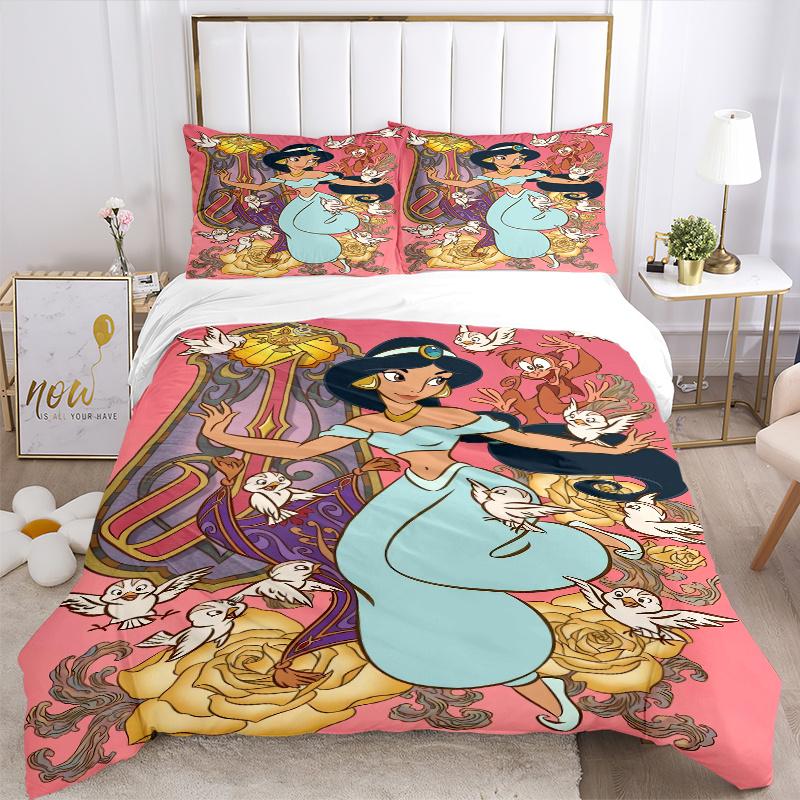 3pcs Princess Jasmine Quilt Set - Soft and Comfortable Bedroom, Guest Room and Dorm Decor Bedding Set 1 Quilt Cover + 2 Pillowcases.Q085