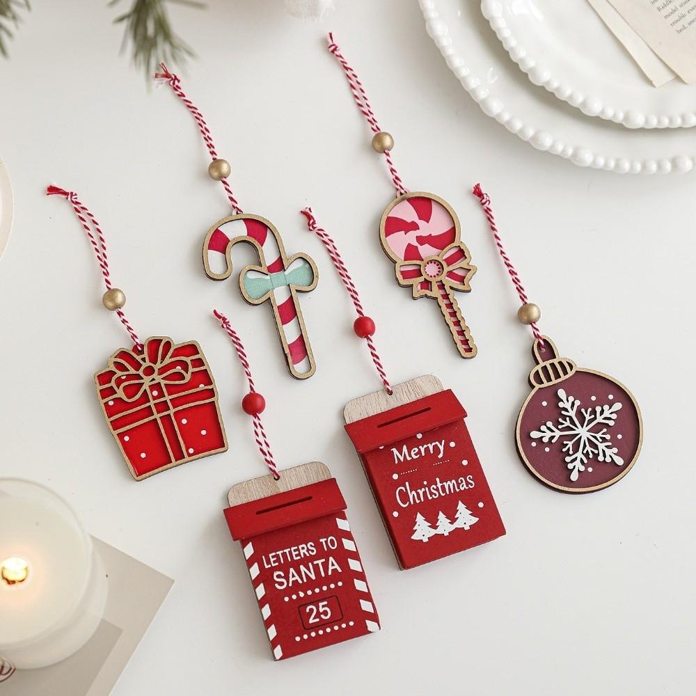 New Red Christmas Wooden Plaque Ornaments Wooden DIY Christmas Tree Pendant Christmas Tree Hanging Ornaments Xmas Party
