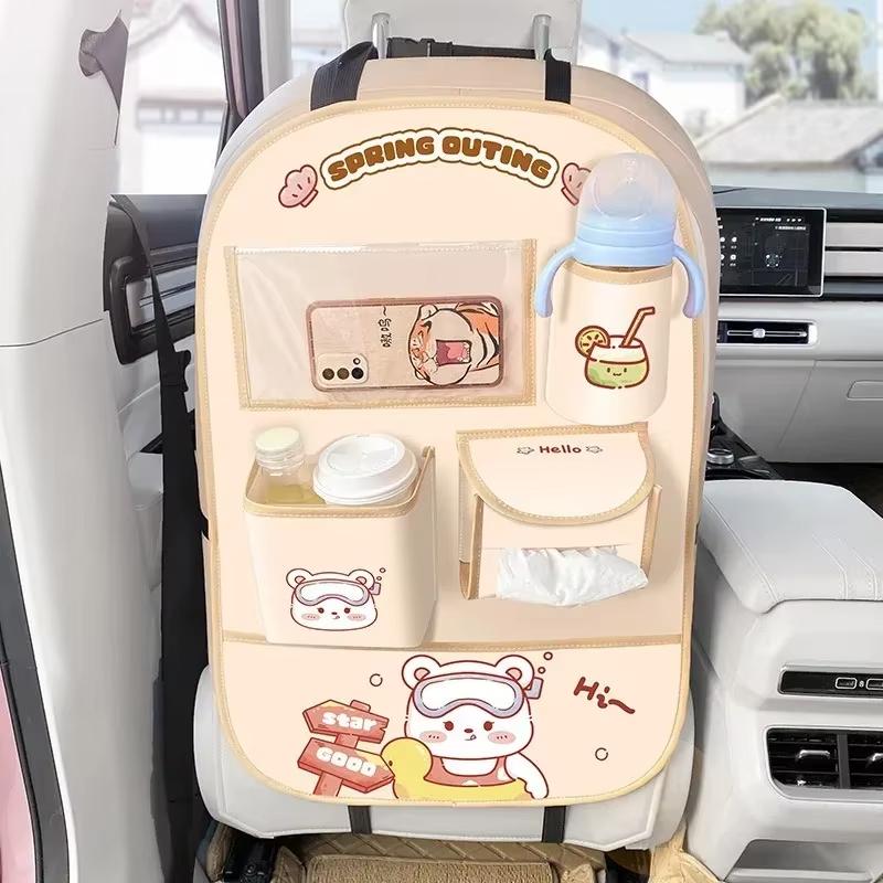 Car Seat Back Organizer Adjustable Kick-Proof PU Leather Storage Bag Hanging Storage Box Ideal for Keeping Car Seats Clean