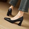Mode 2025 Neue Mode Damen Hochwertige Kuhleder Pumps Bequeme Dicke Absätze Slipper Einfarbig Kleid Party Pumps Schuhe Frau