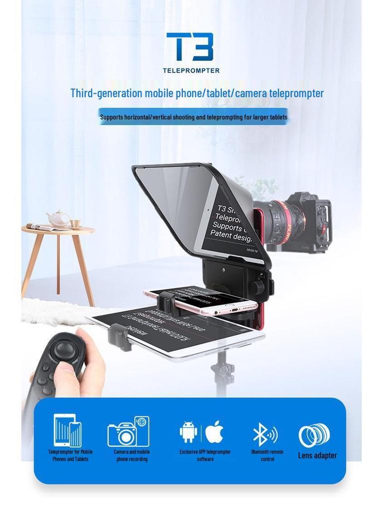 Baisiyue T3 Teleprompter for Mobile & DSLR Cameras - Perfect for Douyin Live Streaming and Video Interviews