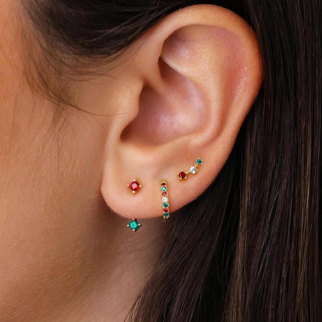 Colorful Zircon Stud Earrings: Versatile Cartilage Jewelry for Christmas