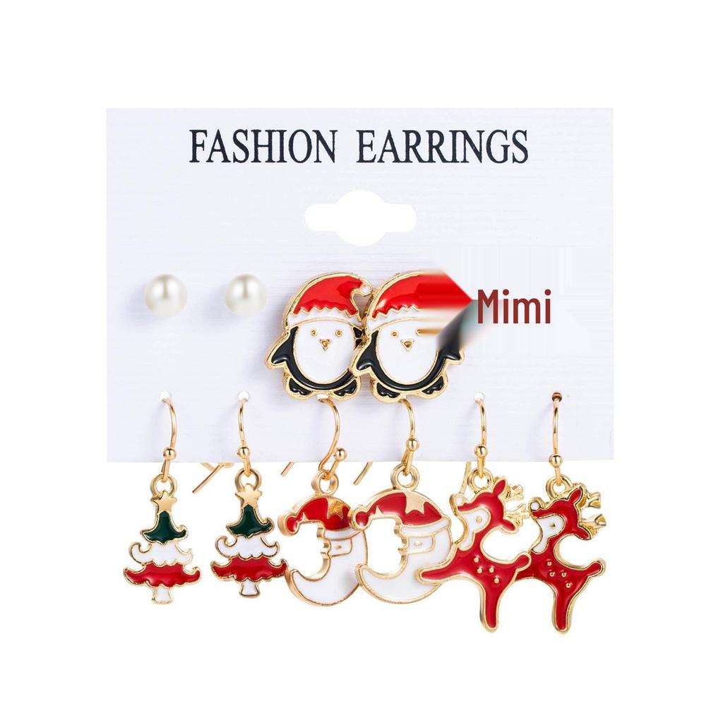 Sada 6 párů náušnic Santa & Vánoční stromek - Slavnostní evropský a americký styl od Moshang