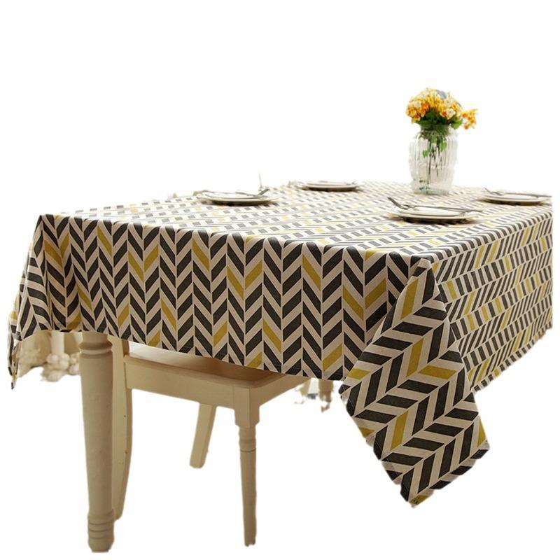 Modern Simple Polyester Cotton Imitation Hemp Geometric Lines Trapezoidal Printing Tablecloth Tea Tablecloth Customization