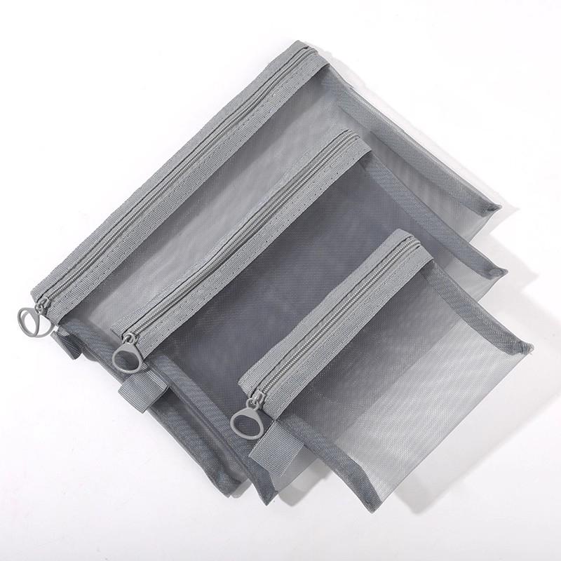 3pcs Black Nylon Mesh Cosmetic Bag Zipper Toiletry Organizer Makeup Bags Multifunctional Women Lipstick Key Coin Purse Pouch