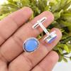 Dark Blue Cat's Eye Gemstone 925 Sterling Silver Handmade Jewelry Cufflinks 0.6" CL-1-25