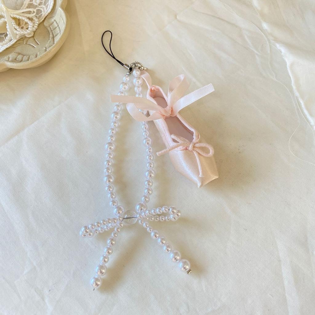 Elegant Pearls Ballet Shoe Phone Charm Handmade Sturdy Pendant for Phone and Bag Versatile Use Fashion Accessory