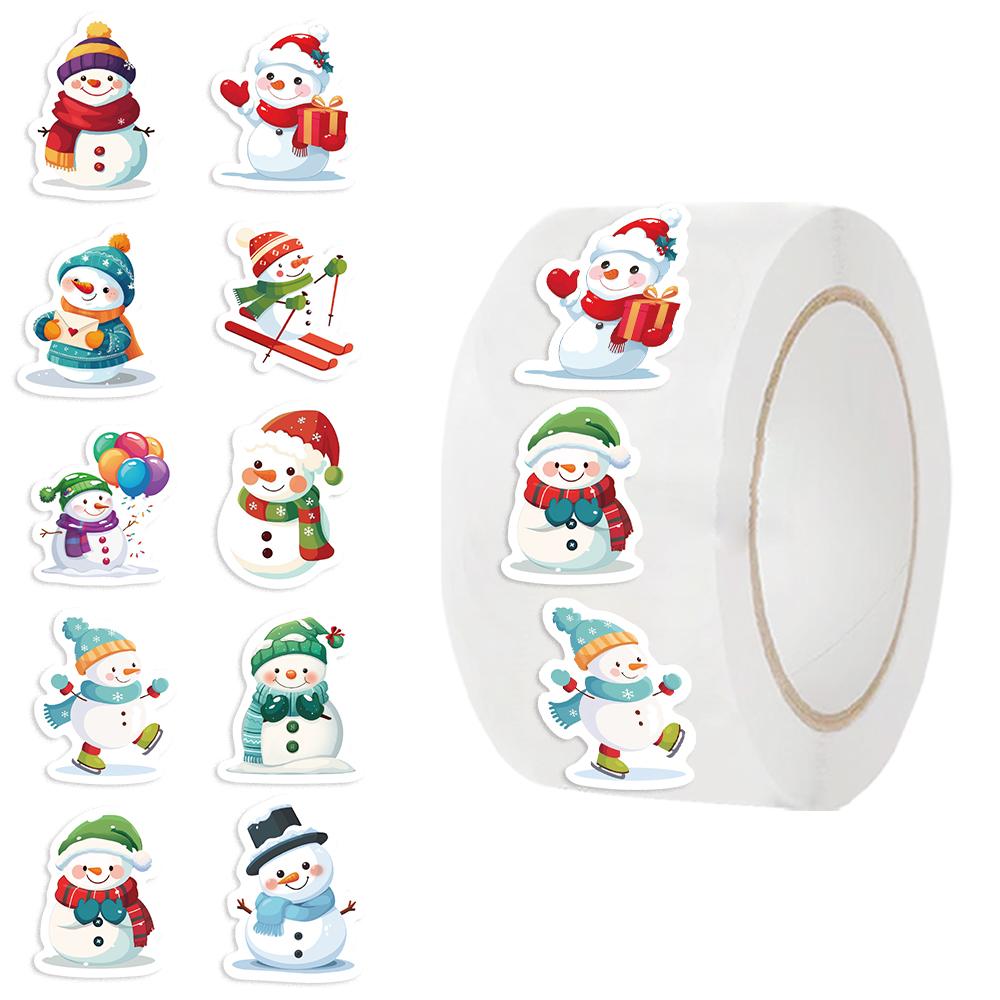 500pcs Children's Christmas Rewards Stickers Roll Cute Cartoon Snowman Clipboard Festivals Gift Decoration Pattern Labels