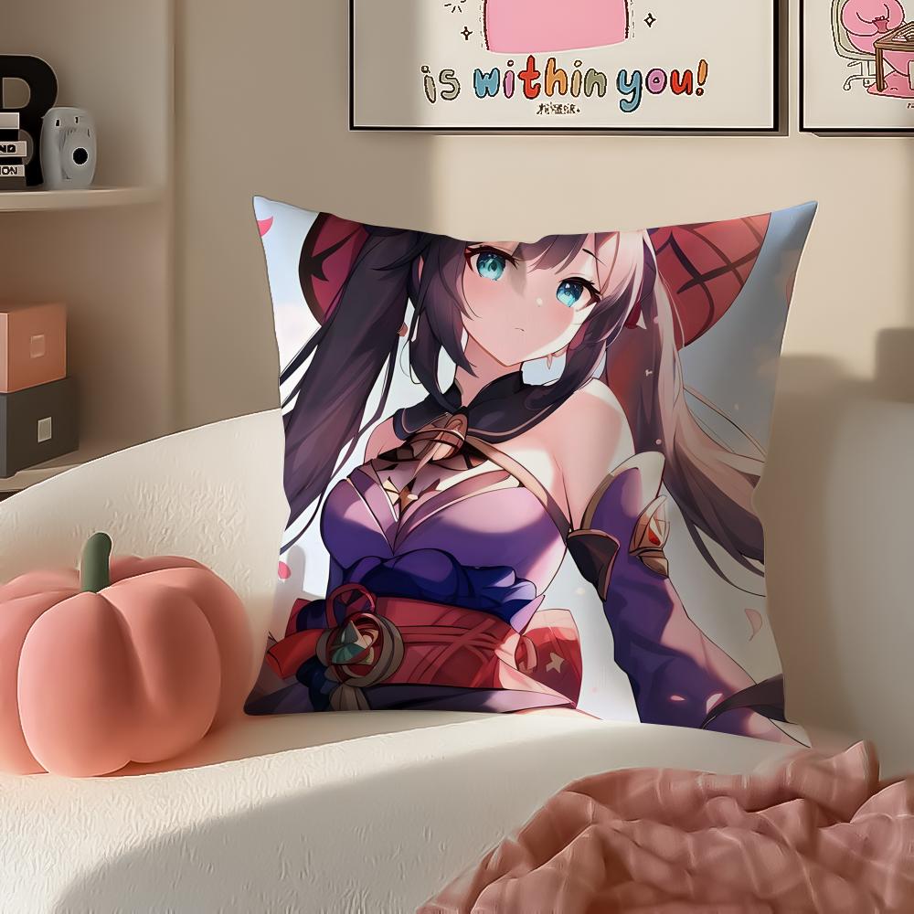Game Genshin Mona Cushion Cover Pillowcase Short Plush Invisible zipper Room Sofa Cushion Cover