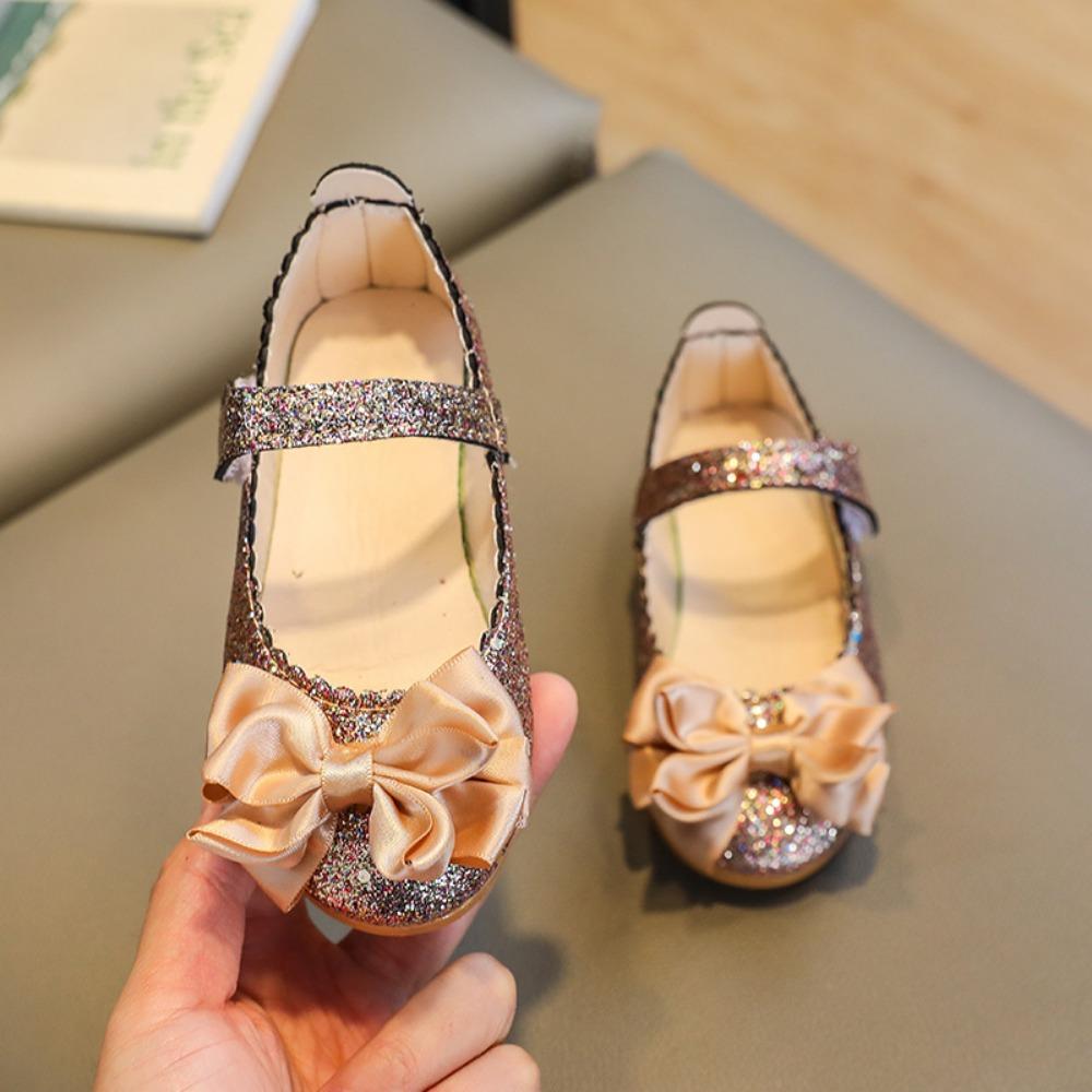 Bow-knot Dance Party Shoes Glitter Leather Shoes Bling Princess Dress Shoes  Girls