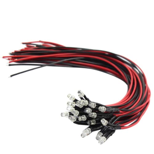 20-Pack 3mm White Chip LEDs with Wiring and Resistors for Diorama Lighting, Model Trains, Railways, Buildings, and More