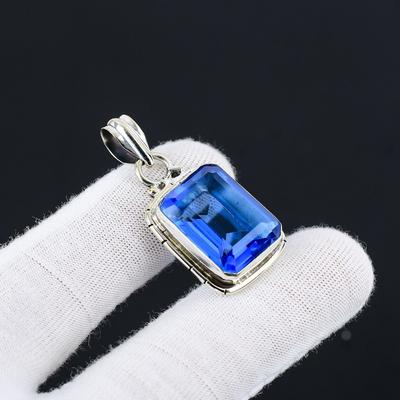 London Blue Topaz Handcrafted 925 Sterling SIlver Pendant Small Pendant London Blue Topaz Gemstone Silver Pendant For Gifts