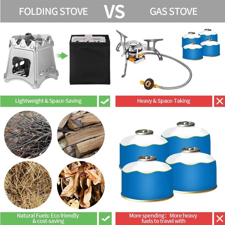 Oem Camping Wood Stove Folding Lightweight Stainless Steel Wood Burning Stoves Portable Backpacking Stove For Outdoor Picnic