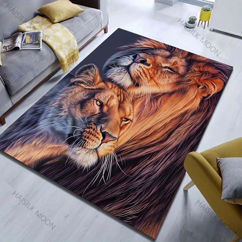 Two Lions in Love Pattern Carpet for Living Room Bedroom Bedside Sofa Table Floor Mat Home Area Rug Decor for Gifts