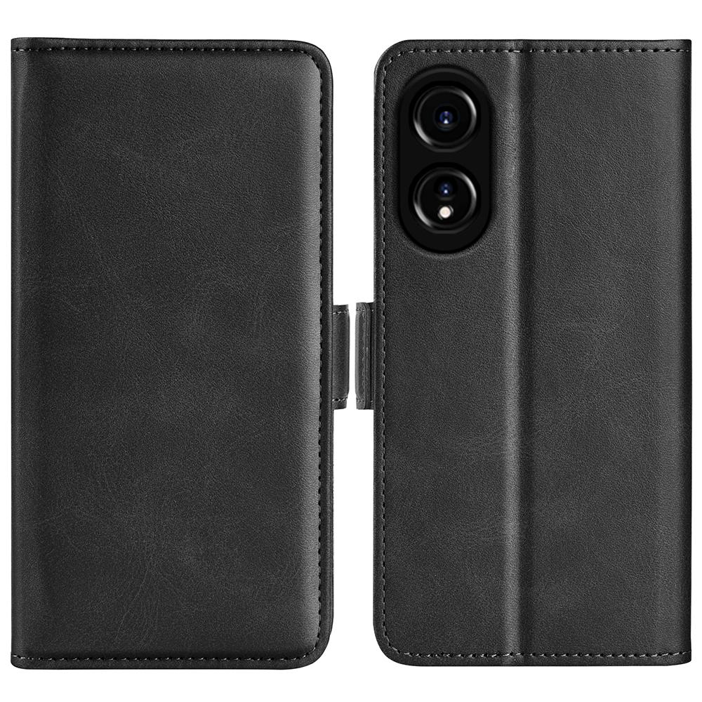

Calf Texture Cover Phone Wallet Case for Oppo A78 4G,PU Leather+TPU Stand Phone Cover Black