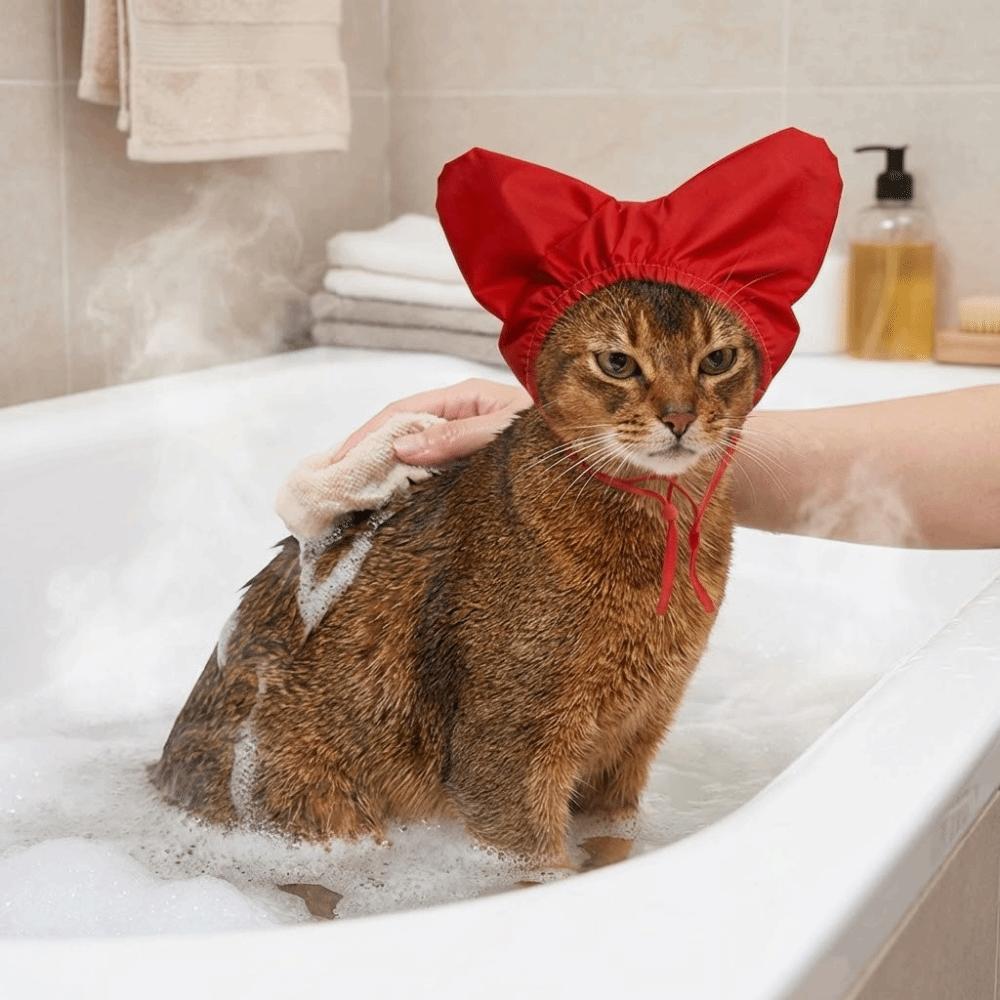 Pohodlná koupací čepice pro kočky Opakovaně použitelná koupací čepice pro psy Zvířecí koupací klobouk ve tvaru srdce Kryt na uši pro koupání Pet Spa