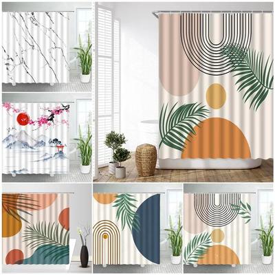 Abstrakta duschdraperier i mitten av seklet Boho Båge Sol Beige Modern Minimalistisk Hem Badkar Badrumsgardin Tyg Dekoration Set