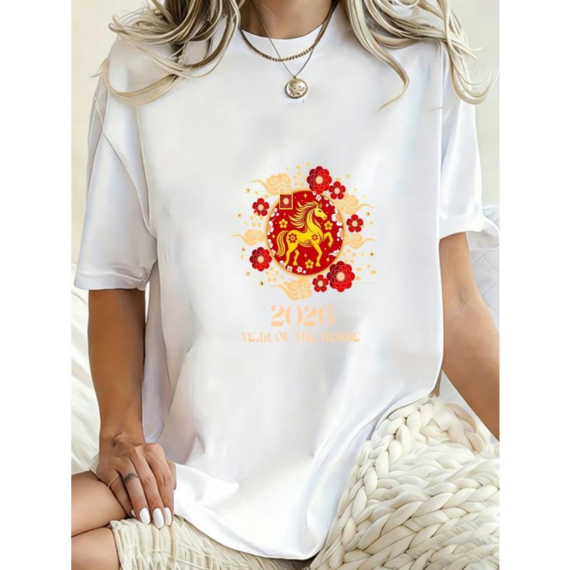 Oversized T Shirt Black 2026 Year Of The Horse Chinese New Year Design For Casual Wear And Festive Celebrations