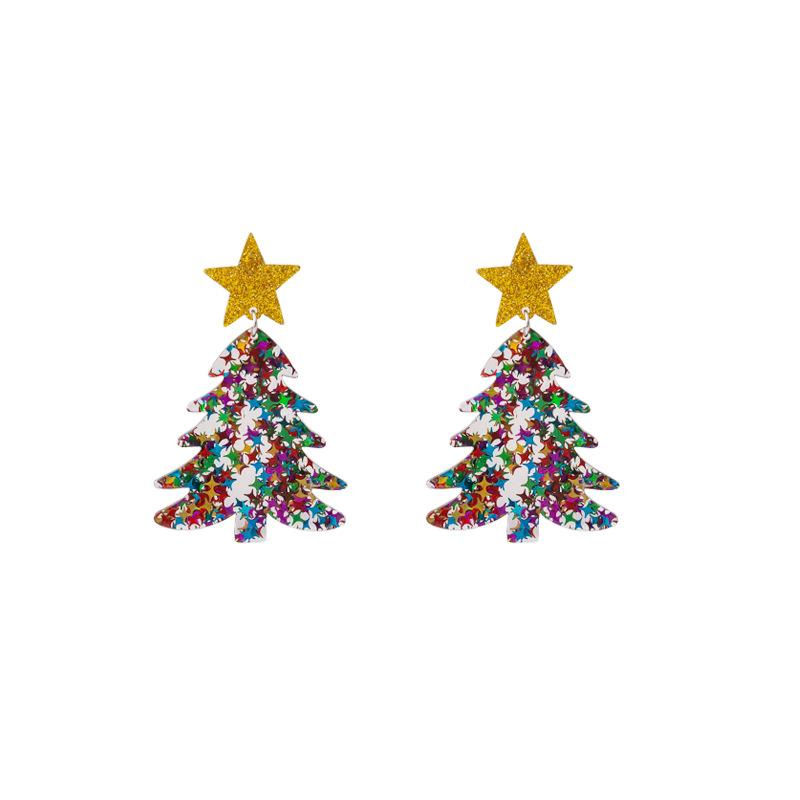 New Acrylic Christmas Tree Earrings, Niche Exaggerated Temperament High-End Colored Pentagram Earrings