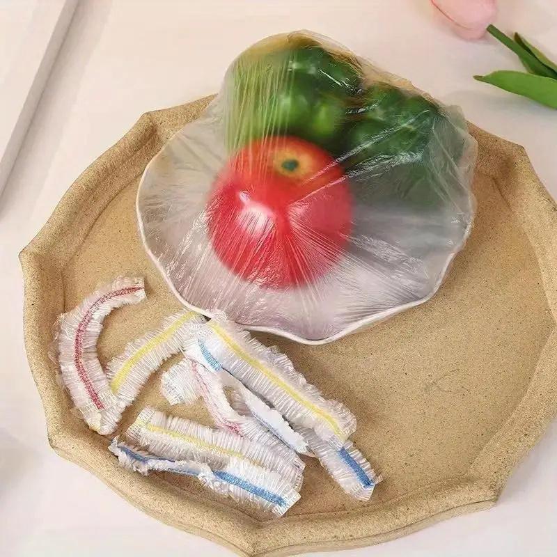 100Pcs/pack Disposable Cling Film Cover with Color Thickening and Large Bowl Cover Shower Cap Kitchen Refrigerator Household Cling Film