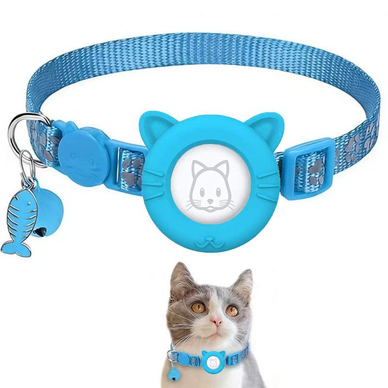 Cat Accessory Custom Reflective Pet Cat Collar for Airtag Protective Holder Silicone WaterProof Air Tag Case Collar with Bell