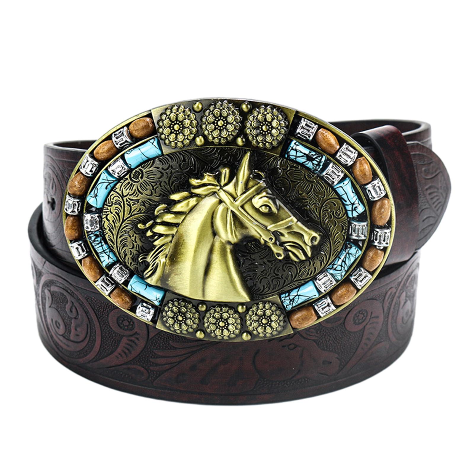 

Adjustable Relief Horse Head Buckle Belt PU-Leather Waist Belt Ethnic Style Belt Teens Man Waist Belt Wear-Resistant 1