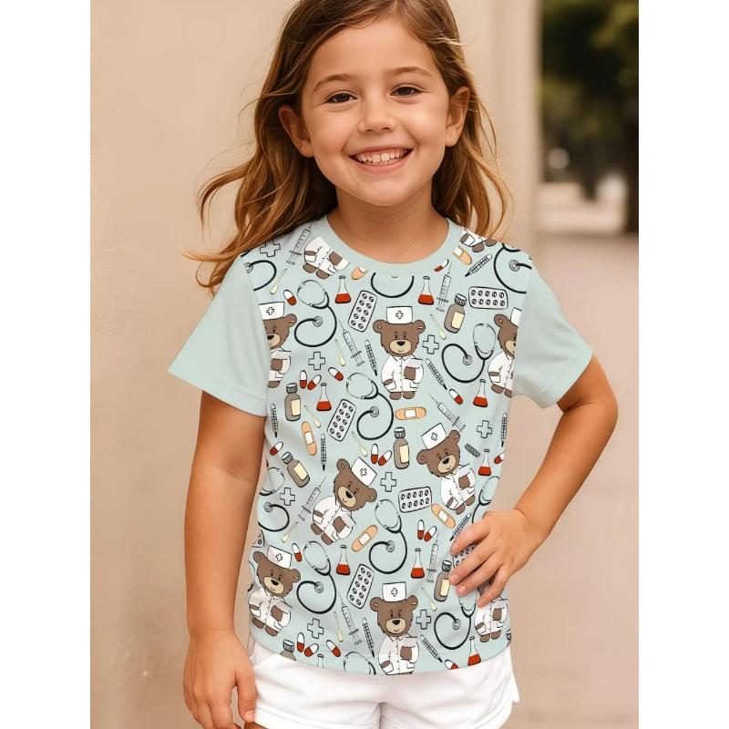 Girl Clothing Summer Kawaii Cat Graphic 3D Print T-Shirt Kids Girls Clothes Outdoor Short Sleeve Causal Children Top for Girls