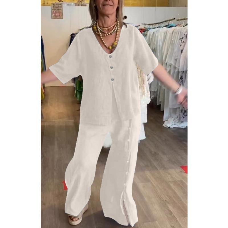 

Женский летний однотонный повседневный костюм с коротким рукавом на пуговицах и разрезом XXXXXL светло-серый