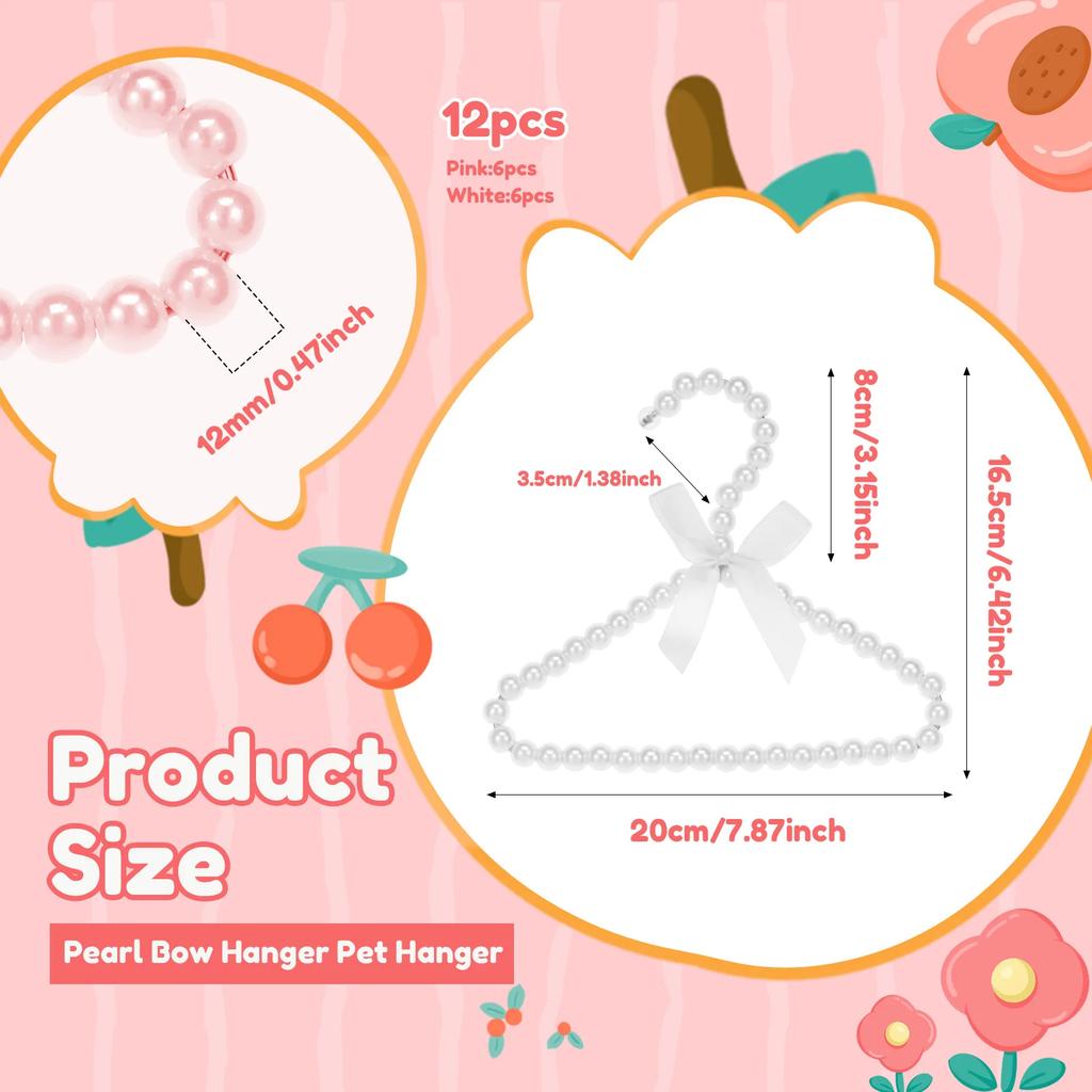 12Pcs Pearl Hanger Kids with Exquisite Design Small Pearl Beads Bow Clothes Hanger for Infant Baby Girls Boys