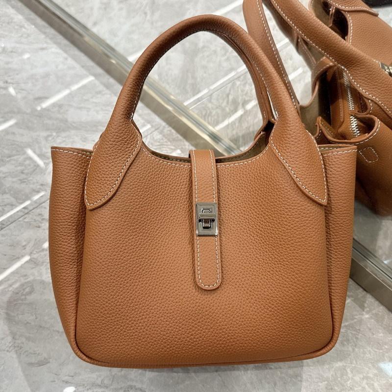 New first-layer cowhide leather high-end bucket bag vegetable basket bag single shoulder crossbody handbag women's bag