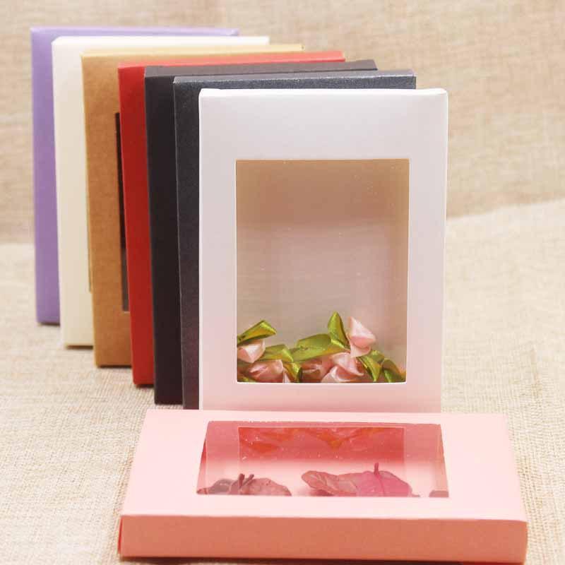 10pcs Mixed Color Kraft Paper Box Romantic Wedding Transparent Window Gift Box Candy Chocolate Biscuit Packaging