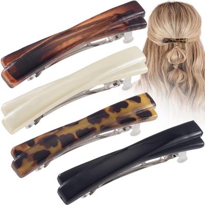 4Pcs French Style Hairpins Tortoiseshell Design Women Hair Clips with Metal Springs Lightweight Hair Accessories