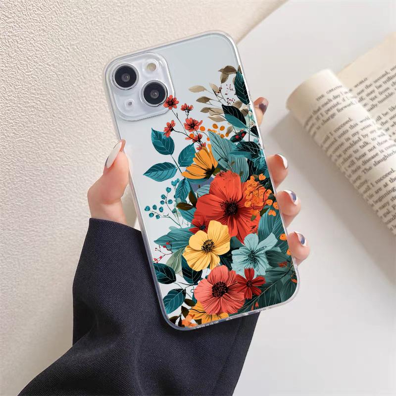 Vintage Flower Clear Phone Case For iPhone 12 11 13 Pro Max Mini 14 Pro Max Plus 7 8 Plus SE2 X XR XS Butterfly Plant Back Cover