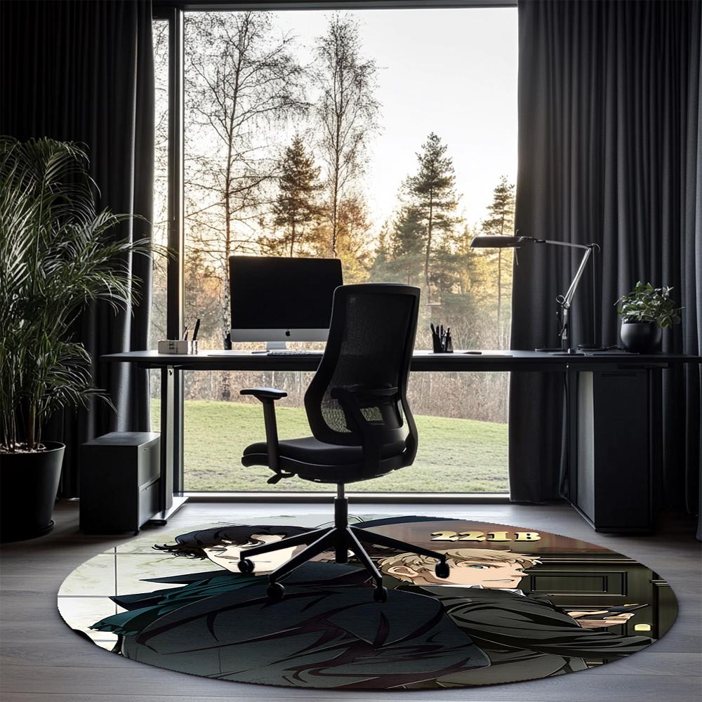 Sherlock Printed Round Rug Carpet Chair Rug Area Rug Entryway Doormats,for Office Chair Living Room Bedroom Kitchen Room.