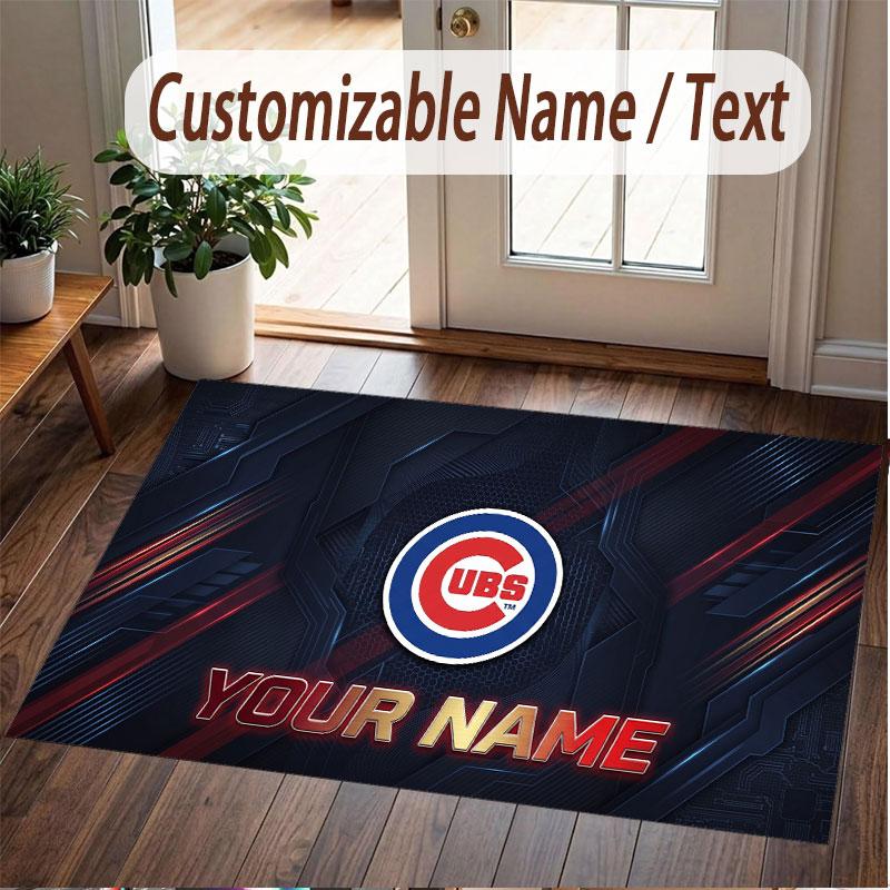 Custom Rug Chicago Cubs Pattern Print Name Text Soft Non‑Slip Floor Carpet for Home Indoor Decoration