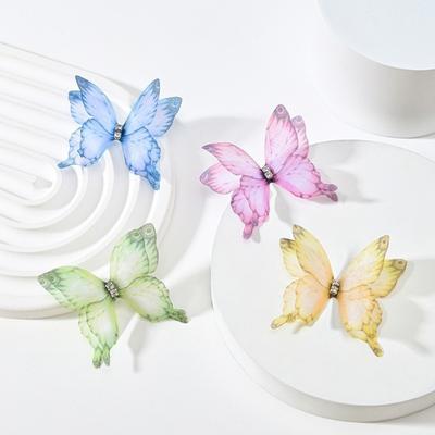 50Pcs 3D Organza Fabric Butterfly Appliques Colorful Double-layer Simulation Mesh Butterfly Patch Translucent
