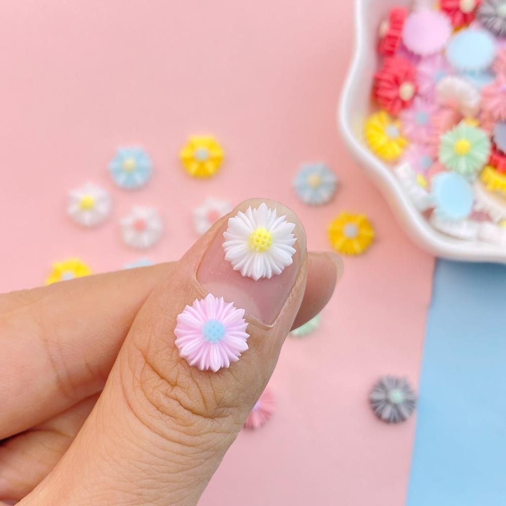 100Pcs New Cute Resin 9mm Colorful Chrysanthemums Series Flat Back Fit Phone Deco Parts Embellishments for Hair Bows Accessories