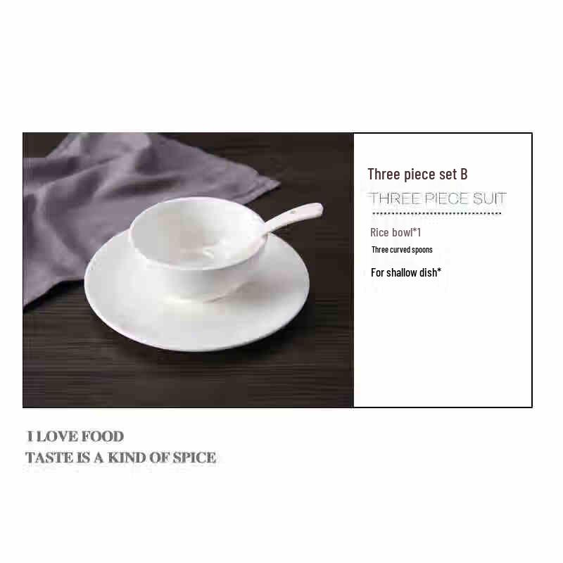 Xidian Hotel Restaurant Pure White Ceramic 3-Piece Tableware Set
