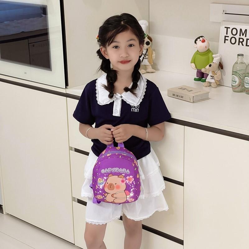 Pattern Capybara Kids Backpack With Cartoon Print Schoolbag Breathable Gift
