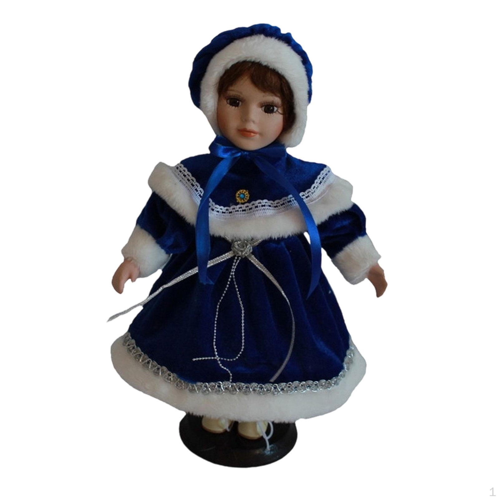 

Porcelain Doll Ceramic in Outfit Beautifully Crafted with Hat Makeup Face Collectible синій