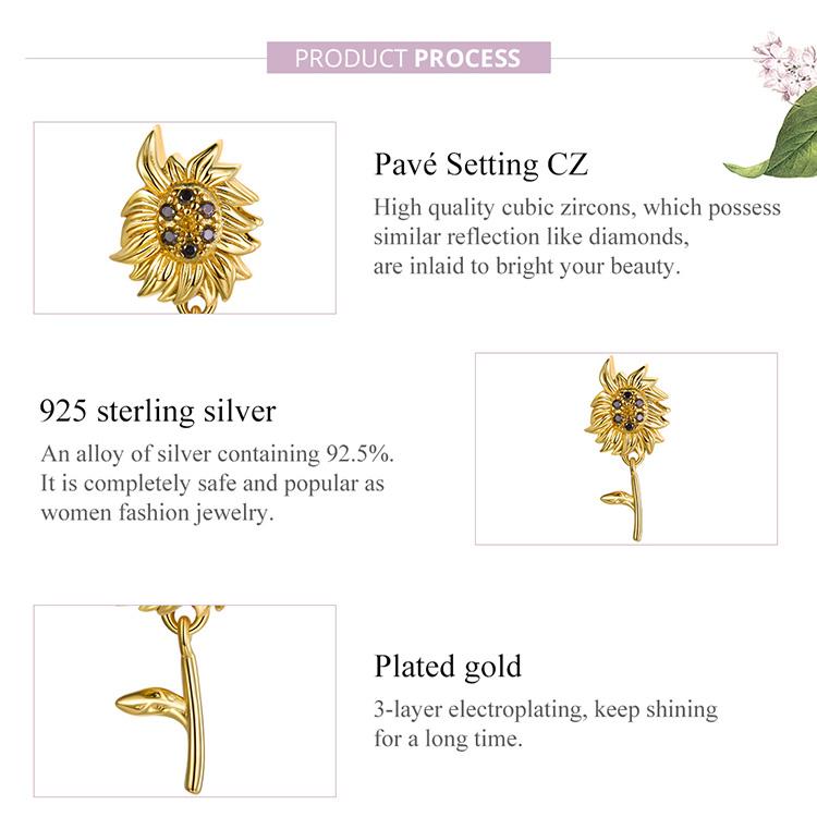 Bamoer din argint 925, zircon strălucitor, mărgele de floarea soarelui pentru brățări și coliere originale de 3 mm