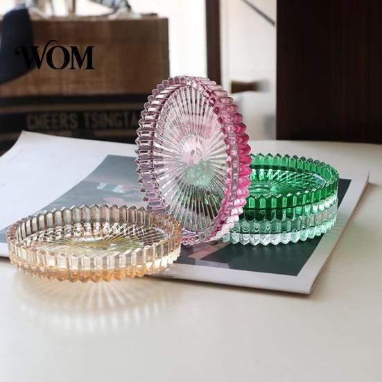 Round Candle Holder Pillar Tray, Decorative Glass Modern Home Decor Dish, for Table Spill-proof