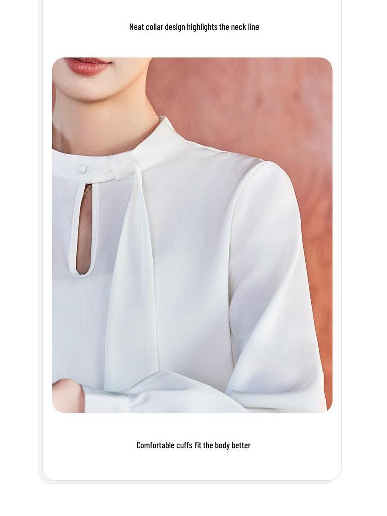 2025 Women's High-End Acetate Satin Workwear Jumpsuit: White Spring/Autumn Inner Layer Top