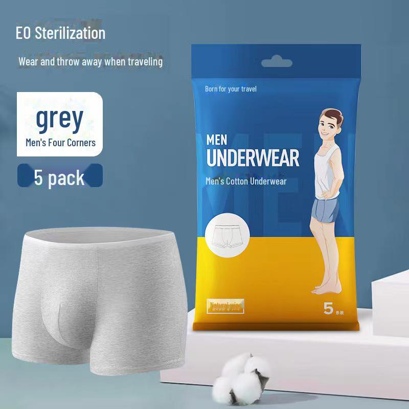 Men's Disposable Gray Cotton Boxer Briefs - Travel-Friendly and Sterile Underwear