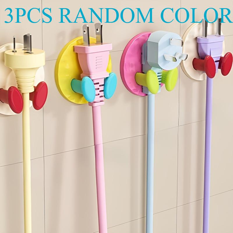 

3-Pack Dopamine Colored Plug Hooks - Tool-Free Adhesive (No Drilling Required), Versatile Wire Storage, Strong Adhesion