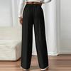 Damen Freizeithose Elastischer Hoher Bund Einfarbig Lange Hose mit Taschen Gerades Weites Bein Pendeln Arbeit Reisen Lässige Hose