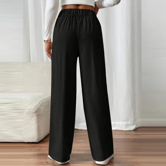 Damen Freizeithose Elastischer Hoher Bund Einfarbig Lange Hose mit Taschen Gerades Weites Bein Pendeln Arbeit Reisen Lässige Hose